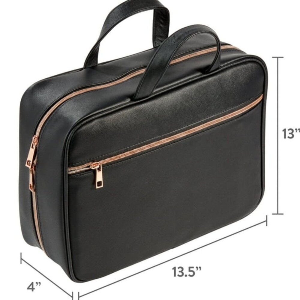 Travel Cosmetic Toiletries Large Hanging Hook Bag Black Saffiano Leather NEW - Picture 6 of 6